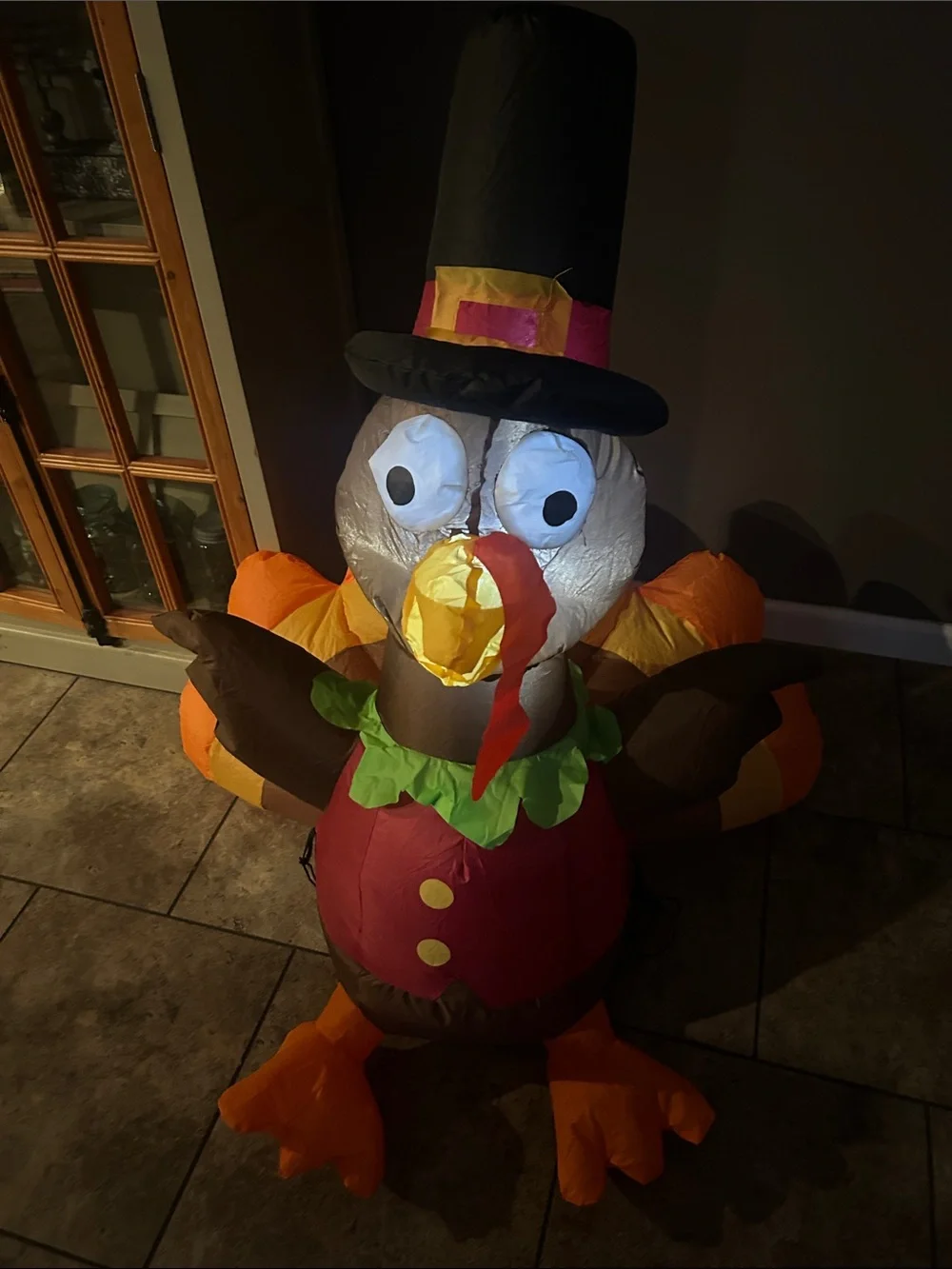 Inflatable 3.5 Thanksgiving Pilgrim Turkey Light Up Lawn Décor - Orange/Brown